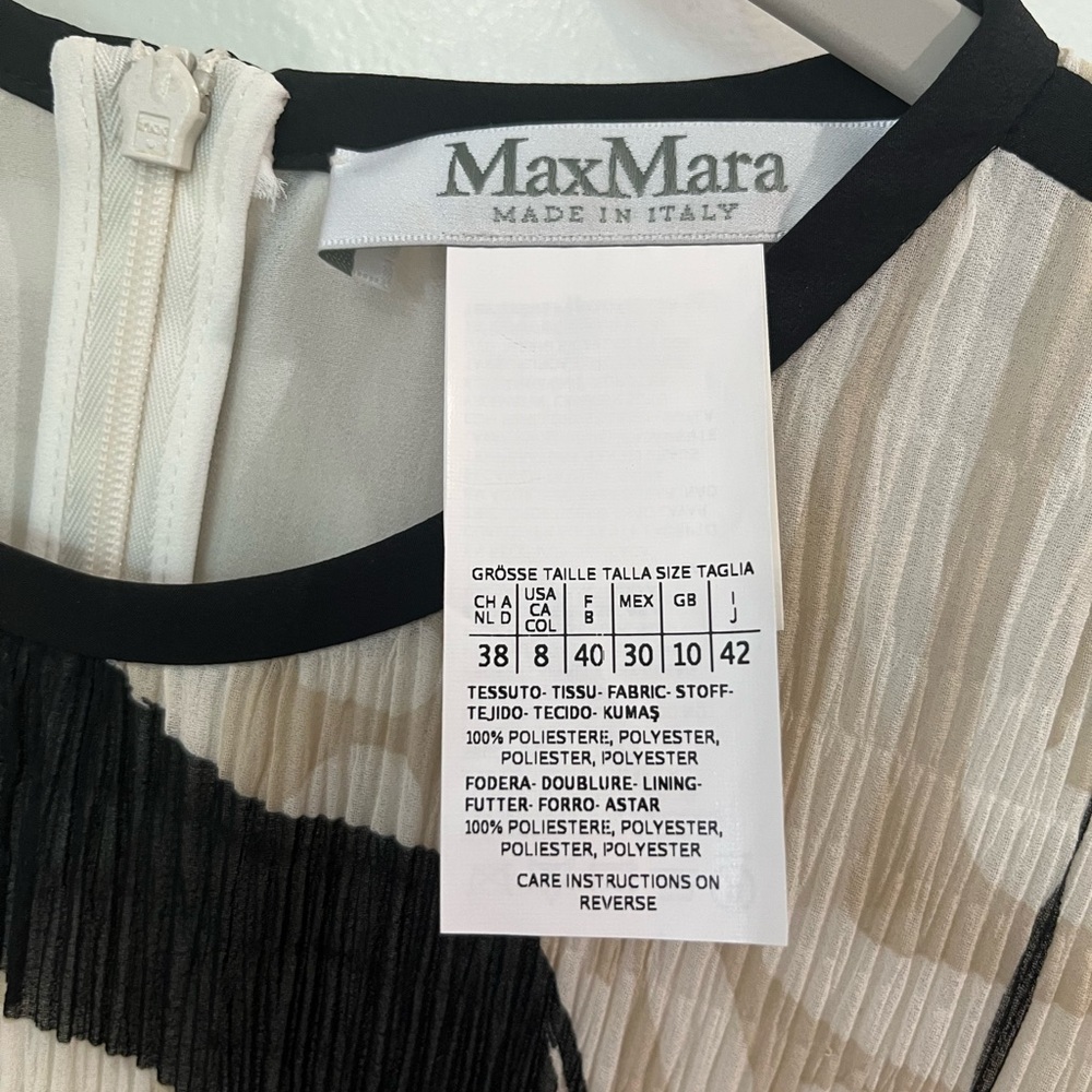 Max Mara Bina Long Sleeve Textured Chiffon Day to Dinner Dress Sz 10 Cream/Black - Picture 10 of 15